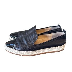 Paul Green Posh Black Perforated Leather Patent Toe Espadrille Loafer Flats US 8